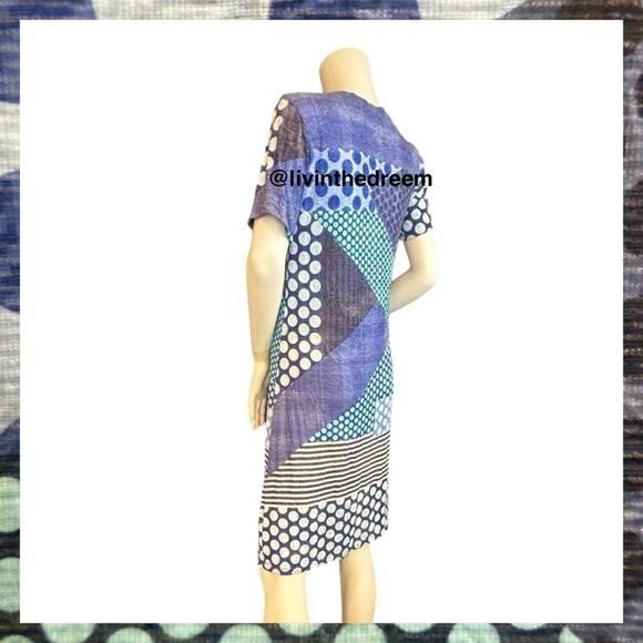 NWT David Cline V-Neck Short Sleeve T-Shirt Dress SZ Small Blue Dot $119 - Picture 5 of 16